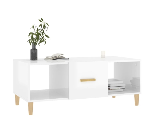 Mesa de centro madera contrachapada blanco brillo 102x50x40 cm