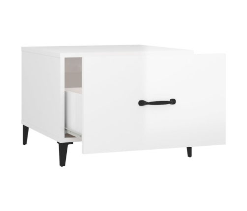 vidaXL Mesa de centro patas de metal 2 uds blanco brillo 50x50x40 cm