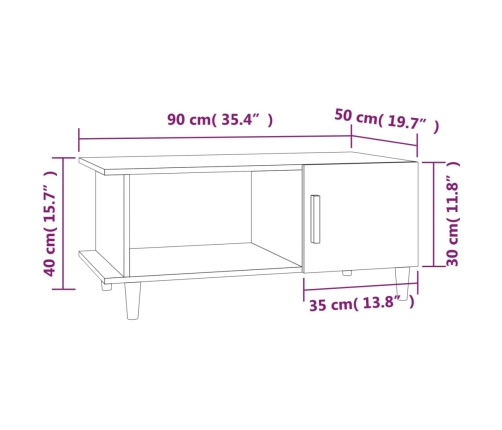 Mesa de centro madera contrachapada blanco 90x50x40 cm