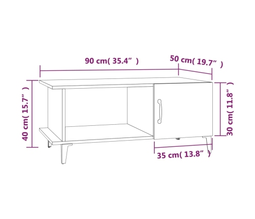 Mesa de centro madera contrachapada blanco 90x50x40 cm