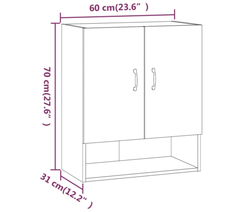 Armario de pared madera contrachapada blanco brillo 60x31x70 cm