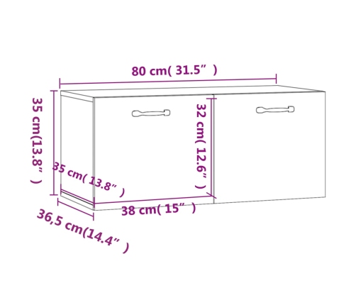 Armario de pared madera ingeniería blanco brillo 80x36,5x35 cm