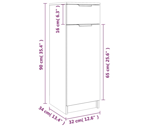 Armario de baño madera contrachapada marrón roble 32x34x90 cm