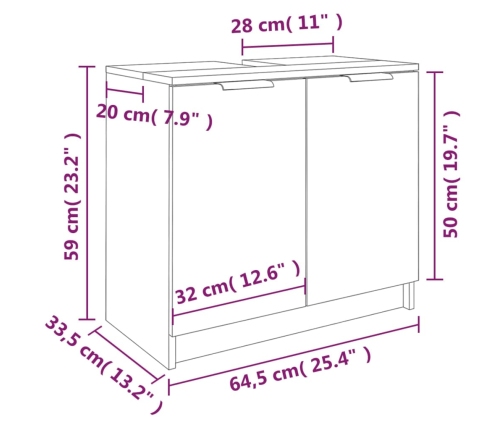 Armario baño madera contrachapada roble ahumado 64,5x33,5x59 cm