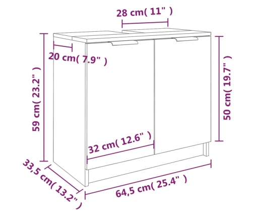 Armario de baño madera contrachapada gris Sonoma 64,5x33,5x59cm