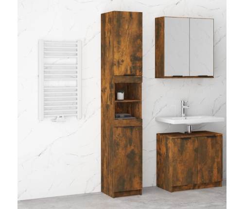 Armario de baño madera ingeniería roble ahumado 32x34x188,5 cm