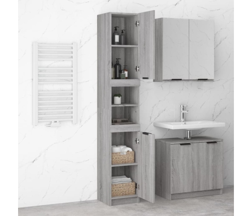 Armario de baño madera contrachapada gris Sonoma 32x34x188,5 cm