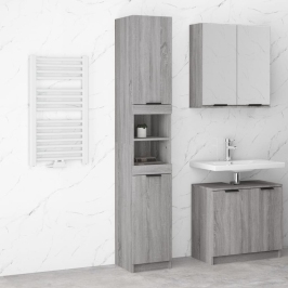 Armario de baño madera contrachapada gris Sonoma 32x34x188,5 cm