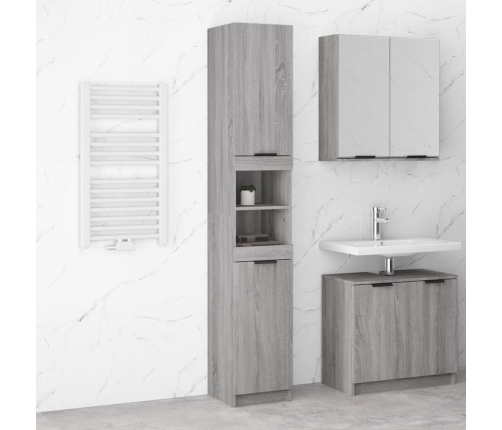 Armario de baño madera contrachapada gris Sonoma 32x34x188,5 cm