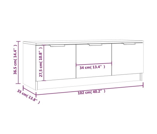 Mueble de TV madera contrachapada roble ahumado 102x35x36,5 cm