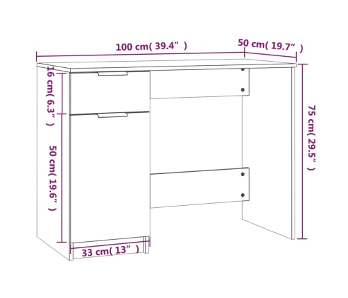 Escritorio madera contrachapada roble ahumado 100x50x75 cm