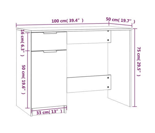 Escritorio de madera contrachapada marrón roble 100x50x75 cm