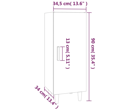 Aparador madera contrachapada marrón roble 34,5x34x90 cm