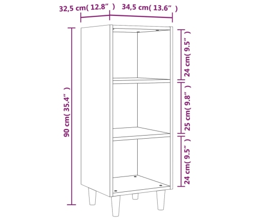 Aparador madera contrachapada roble ahumado 34,5x32,5x90 cm