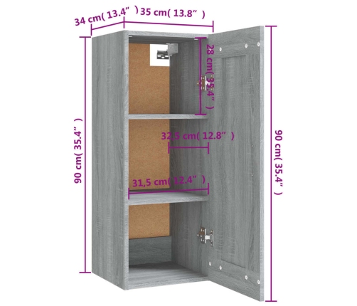 Armario colgante madera de ingeniería gris sonoma 35x34x90 cm