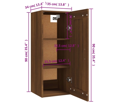 Armario colgante madera de ingeniería marrón roble 35x34x90 cm