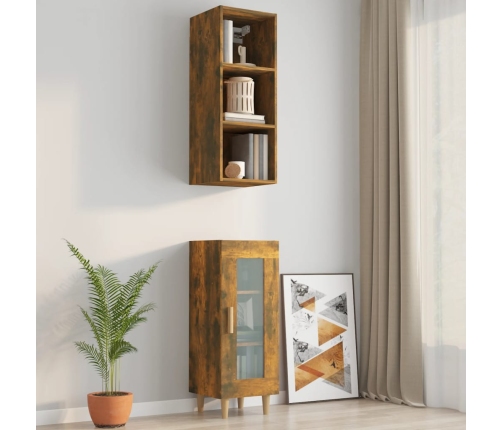 vidaXL Armario pared madera ingeniería roble ahumado 34,5x32,5x90 cm