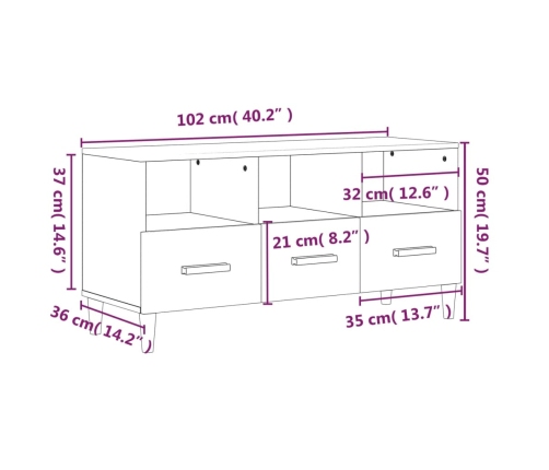 Mueble de TV madera contrachapada roble ahumado 102x36x50 cm