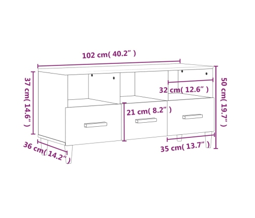 vidaXL Mueble para TV madera contrachapada gris Sonoma 102x36x50 cm