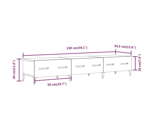 Mueble de TV madera contrachapada roble ahumado 150x34,5x30 cm