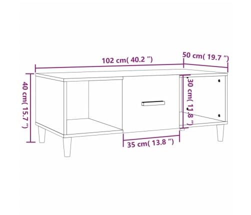 Mesa de centro madera contrachapada roble ahumado 102x50x40 cm