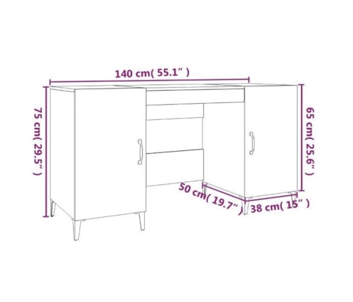 Escritorio de madera contrachapada roble marrón 140x50x75 cm