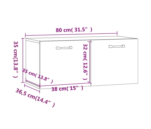 Armario de pared madera ingeniería marrón roble 80x36,5x35 cm