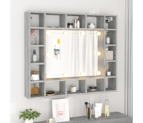 Mueble con espejo y LED color gris Sonoma 91x15x76,5 cm