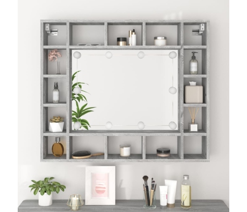 Mueble con espejo y LED color gris Sonoma 91x15x76,5 cm