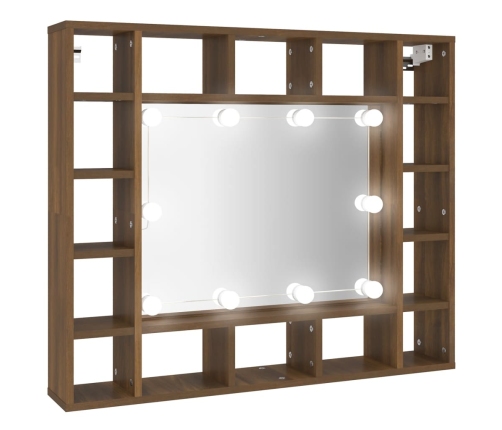 Mueble con espejo y LED marrón roble 91x15x76,5 cm