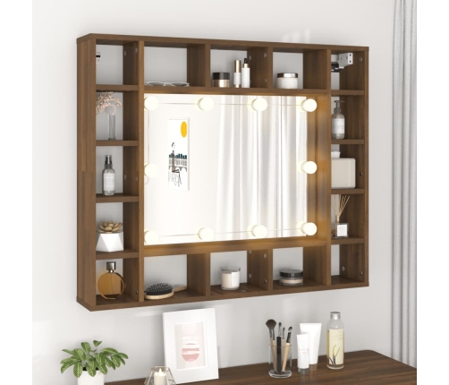 Mueble con espejo y LED marrón roble 91x15x76,5 cm