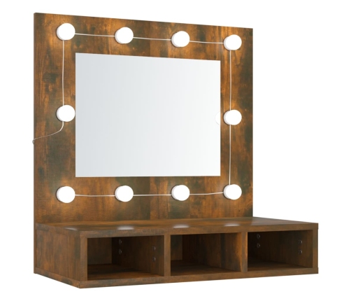 Mueble con espejo y LED color roble ahumado 60x31,5x62 cm