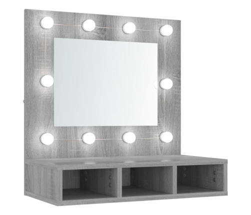 Mueble con espejo y LED color gris Sonoma 60x31,5x62 cm