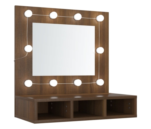 Mueble con espejo y LED marrón roble 60x31,5x62 cm