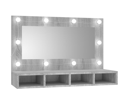 Mueble con espejo y LED color gris Sonoma 90x31,5x62 cm