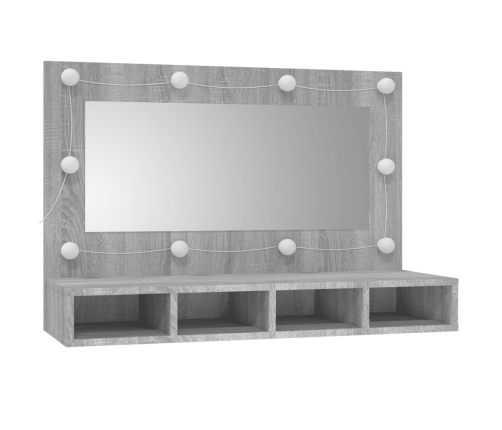 Mueble con espejo y LED color gris Sonoma 90x31,5x62 cm