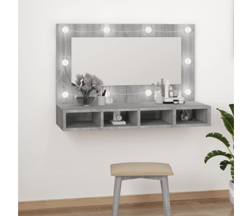 Mueble con espejo y LED color gris Sonoma 90x31,5x62 cm