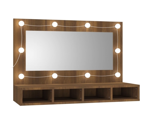 Mueble con espejo y LED marrón roble 90x31,5x62 cm