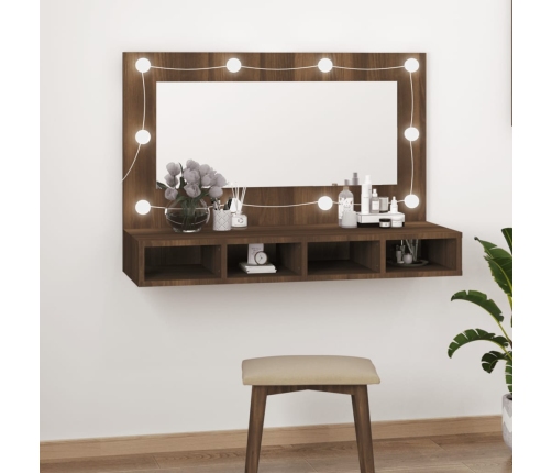 Mueble con espejo y LED marrón roble 90x31,5x62 cm