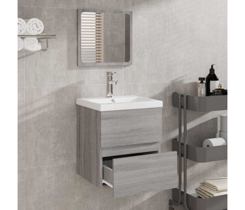 Armario de baño con espejo madera contrachapada gris Sonoma
