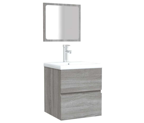 Armario de baño con espejo madera contrachapada gris Sonoma