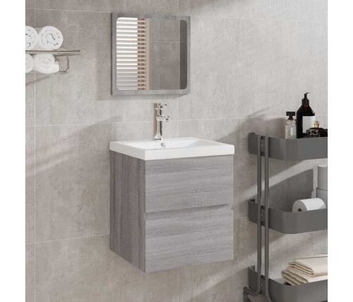 Armario de baño con espejo madera contrachapada gris Sonoma