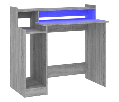 Escritorio con LED madera contrachapada gris sonoma 97x45x90 cm