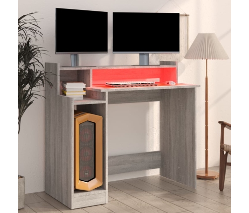 Escritorio con LED madera contrachapada gris sonoma 97x45x90 cm