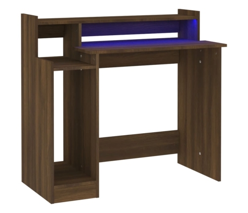 Escritorio con LED madera ingeniería marrón roble 97x45x90 cm