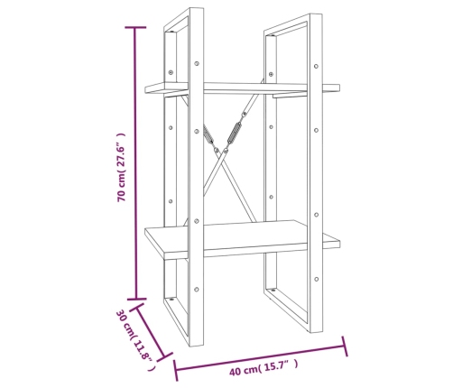 Estantería 2 niveles madera marrón roble 40x30x70 cm