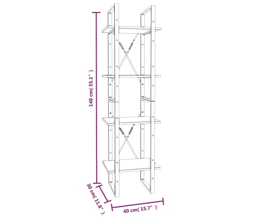 vidaXL Estantería 4 niveles madera color marrón roble 40x30x140 cm