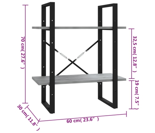 vidaXL Estantería 2 niveles madera contrachapada gris 60x30x70 cm