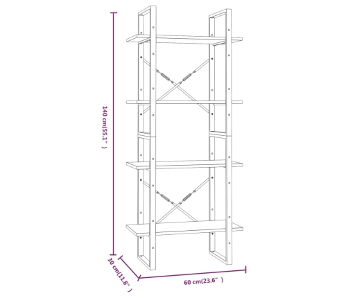 Estantería contrachapada 4 niveles roble marrón 60x30x140 cm