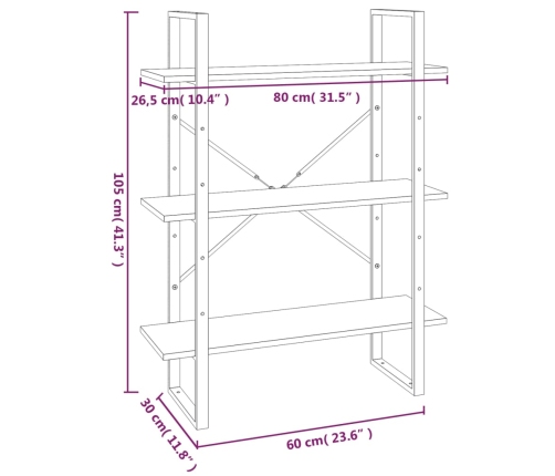 Estantería madera contrachapada roble marrón 80x30x105 cm